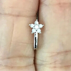 Silver Star Flower Non-Perforated U-Shape Nose Septum Ring Clip Stud